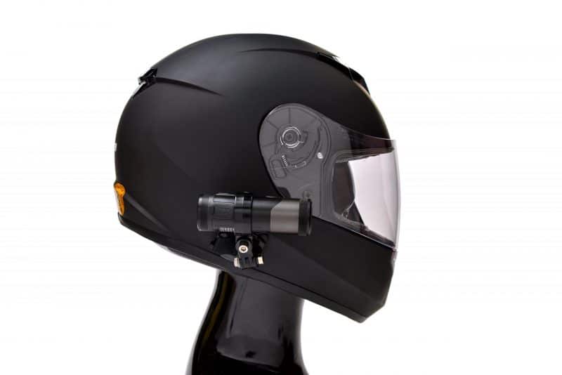 XV-1 2K QHD Helmet Camera attached to black motorbike helmet