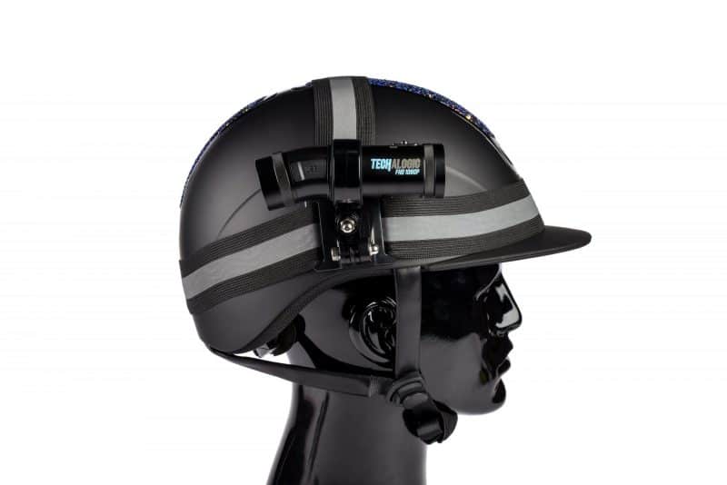 Black Equestrian helmet with DC-1 Dual Lens attached