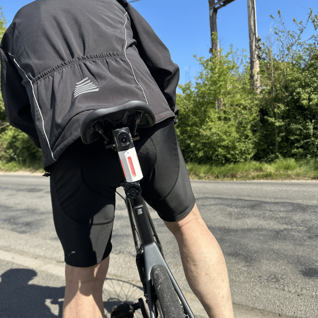 Cyclist with Techalogic LC-2 camera system mounted on their cycle