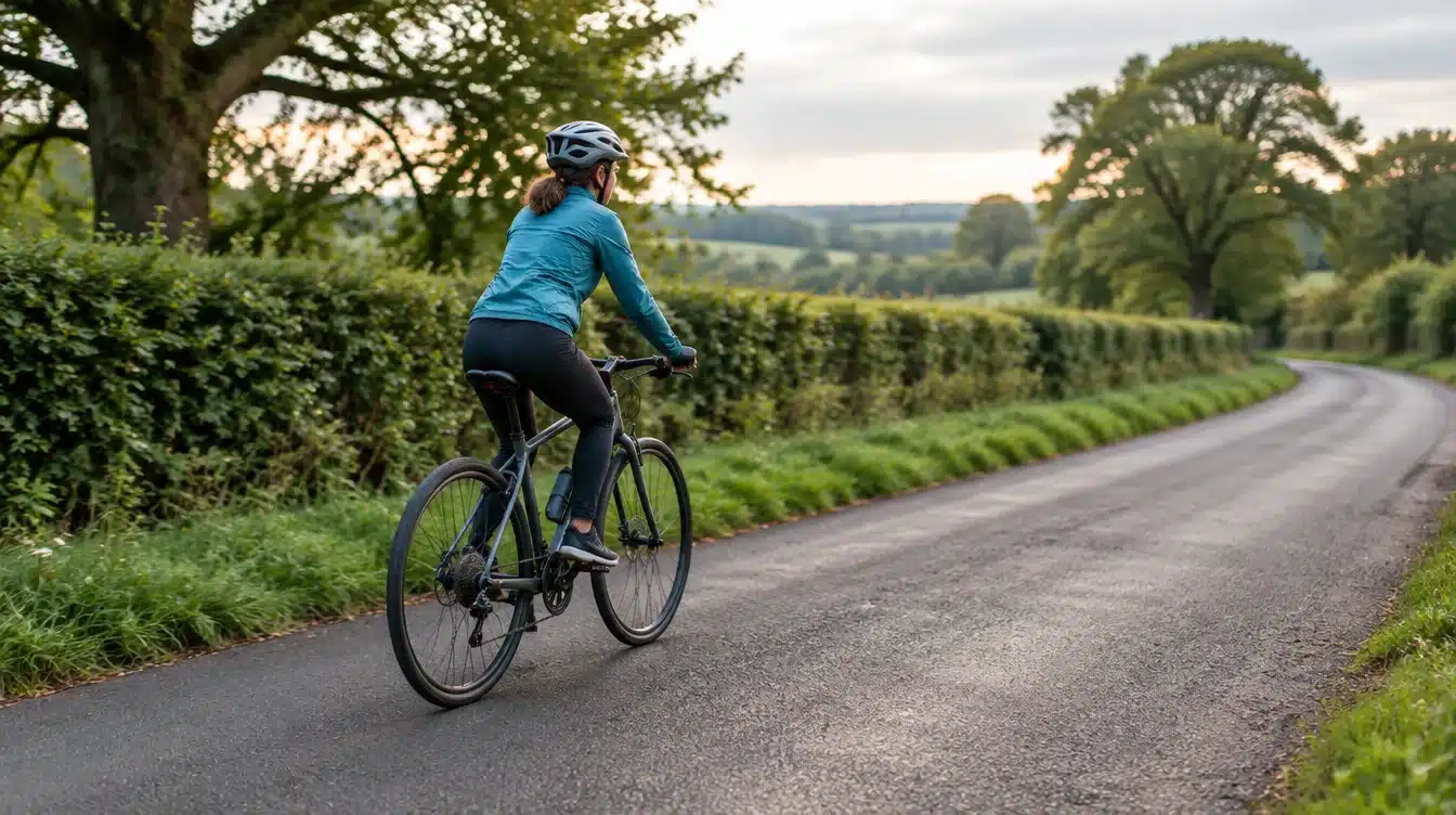 Illustrative image of a cyclist on a quiet country lane